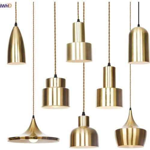 IWHD Plating Gold LED Pendant Lamp Cafe Kitchen Dinning Room Bedroom E27 E26 Nordic Modern Hanging Light Luminaria Suspension