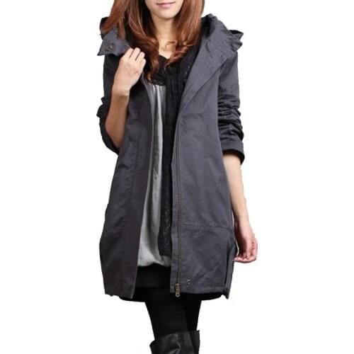 Spring and autumn 2020 new windbreaker jackets female fat sister hooded thin jacket ladies medium long plus size womens jacket