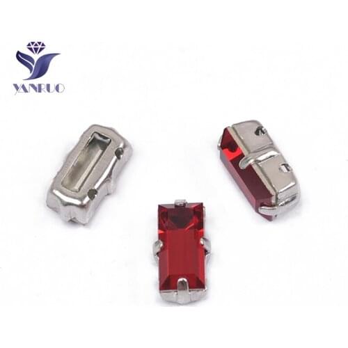 YANRUO 4501 5x10mm Light Siam Baguette Glass Stones Strass Crystal DIY Handicraft Point Back Red Rhinestones For Clothing