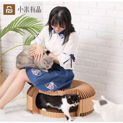 Youpin DIY Cardboard Cat Stool Seat Play With Cat House Animal Puppy Cave Litter Stool Cat Bed Dog Kennel Indoor Pet Waterloo