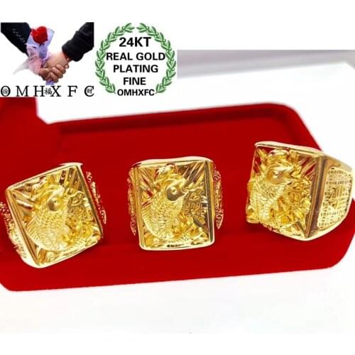 OMHXFC Jewelry Wholesale YM284 European Fashion Hot Fine Man Party Birthday Wedding Gift Dragon Carp Resizable 24KT Gold Ring
