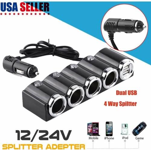 3 Socket Car Cigarette Lighter Splitter 4 USB Port 2.4A 100W Car Charger Power Adapter with Voltmeter for 12-24V Trucks Cars SUV