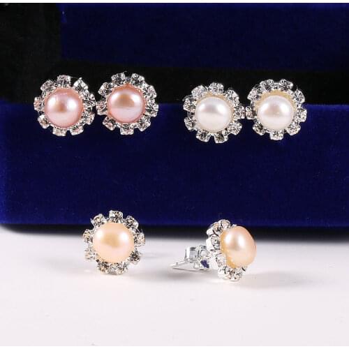 High Quality Natural Pearl Stud Earrings For Girls Flower Shape Freshwater Pearls Earring Fine Jewelry Fit Party Wholesale