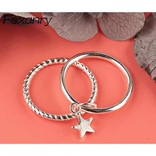 Foxanry 925 Sterling Silver Tassel Stars Rings for Women New Fashion Creative Double Twist Geometric Bride Jewelry Party Gifts