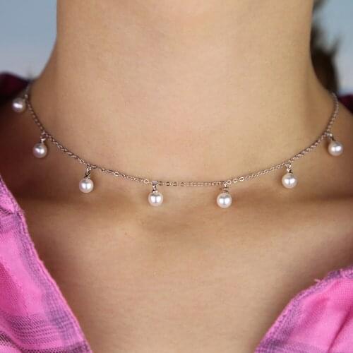 2019 Brand Classic 7pcs Pearl beads Pendant necklaces For Women girl simple Daily Wear White Round Freshwater Pearl Jewelry gift