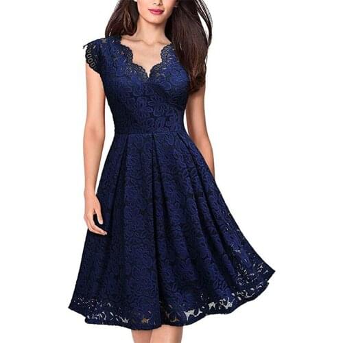 Elegant Sexy Dress for Women Vintage Lace Sleeveless V Neck Black Blue Robe Femme Casual Dresses Woman Party Night 2021