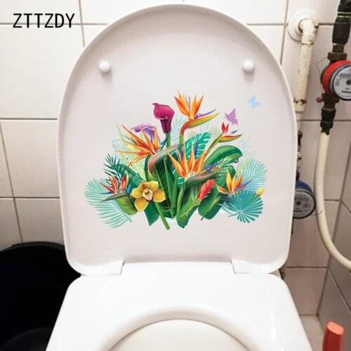 ZTTZDY 26.8CM×20.4CM Bird Of Paradise Flower Toilet Decor WC Accessories Creative Home Room Wall Sticker T2-0925