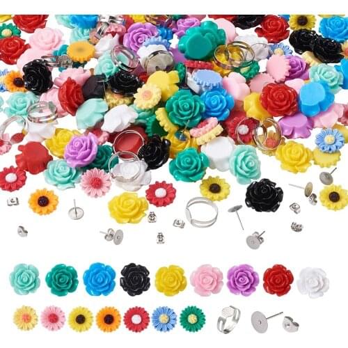 1 Set Flower Resin Cabochons With Ear Nuts Earring Stud Iron Pad Ring Base for DIY Jewelry Making Accessories Decor