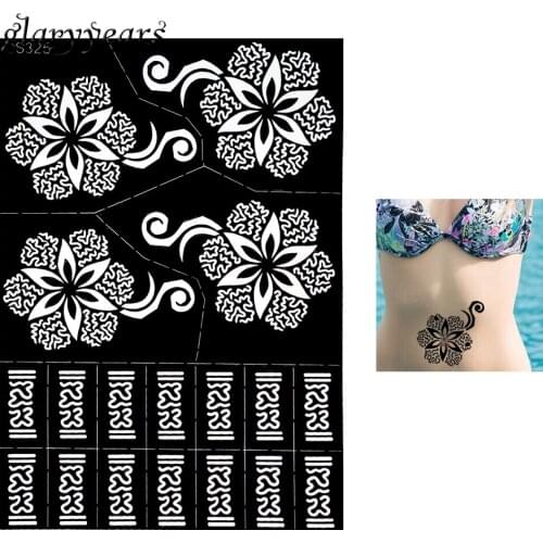 1 Piece Hollow Henna Tattoo Stencil for Women Waist Art Airbrush Painting Beauty Flower Henna Paste Drawing Tattoo Template S325