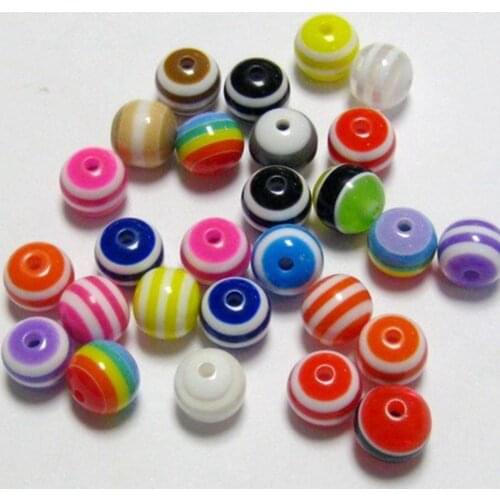 100 Mixed Colour Stripes Acrylic Round Beads 10mm