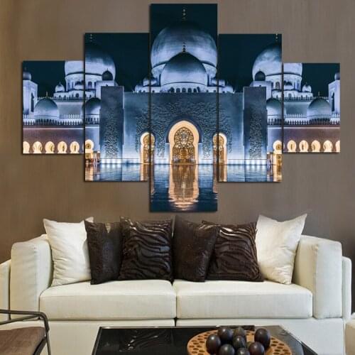 5Panel Modern Print Islam Sheikh Zayed Mosque Religious Landscape on Canvas Wall Modular Painting for Living Room Cuadros Decor