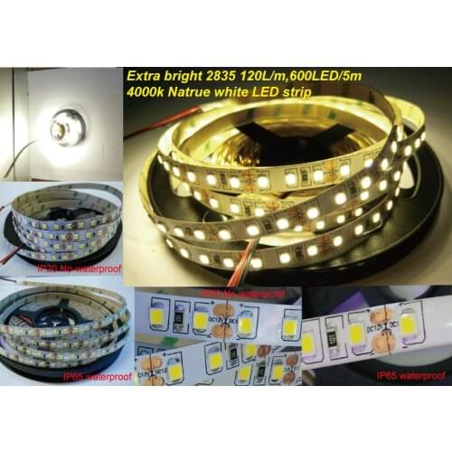 5pcs brightness Nature white 4000K led strip DC12V SMD 2835 5M/600L 120led/M flexible led tape indoor outdoor decoration lights
