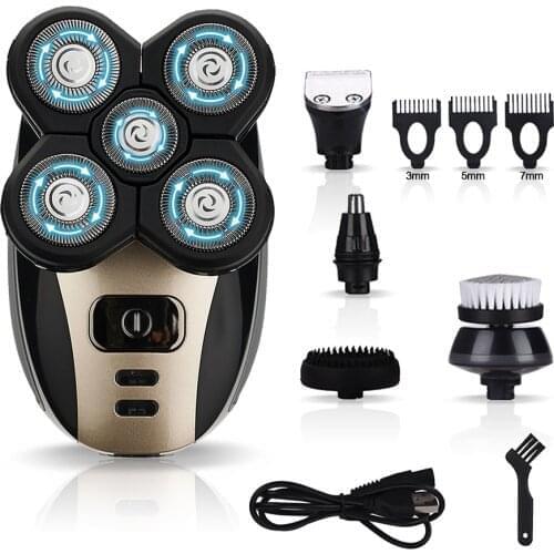 5 in 1 Rechargeable Electric Shaver Five Floating Heads Razors Hair Clipper Nose Ear Trimmer Men Facial Cleaning Brush USB
