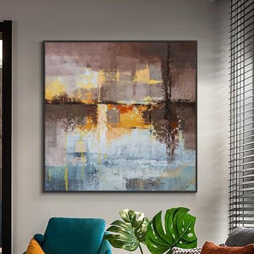 Abstract Coffee With Yellow Oil Painting 100% Hand Painted On Canvas Modern Handmade Wall Art For Living Room Home Decoration