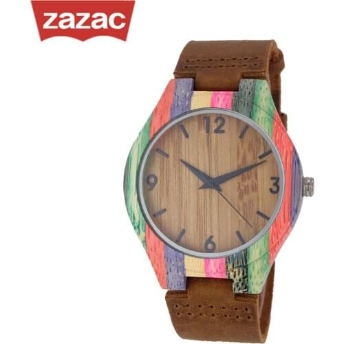 Brand Zazac Top Fashion Colorful Wooden Watch Men Clock Quartz Analog Wood Band Sport Watch for Men Women Watch reloj hombre