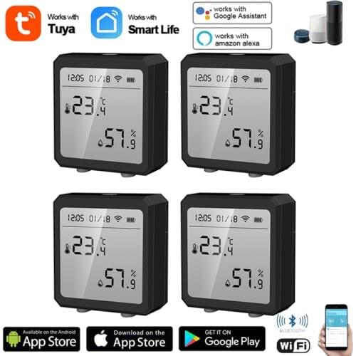 Tuya WIFI Bluetooth-compatible Temperature Humidity Sensor For SmartHome SmartLife Remote Control With Display For Alexa Google