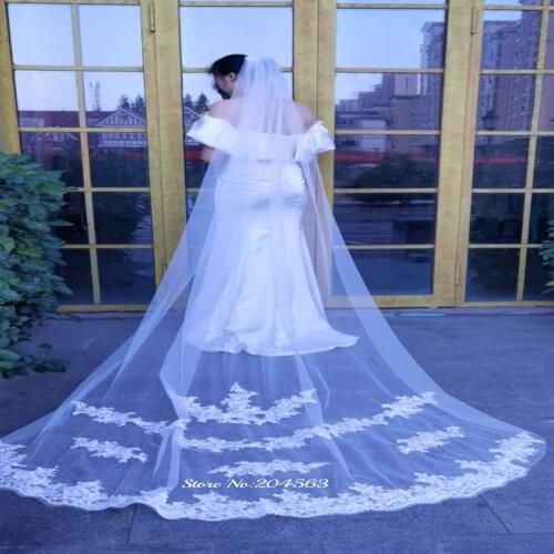 Long White or Ivory Lace Wedding Veil with Comb One Layer Romantic Bridal Veil
