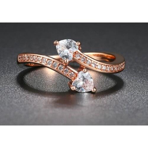 Double Fair Romantic Heart Ring For Women Arrow Shaped AAA+ Cubic Zirconia Rose Gold Color Special Gift Fashion Jewelry DFR834