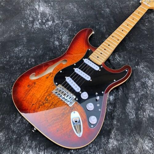 Sunset Color 6 Strings F Holes Maple Fingerboard ST Electric Guitar,Real Photos,Free Shipping