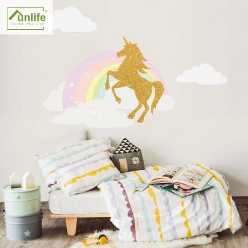 Funlife® Unicorn Rainbow Children Room Decoration Wall Decals Self-Adhesive Wall Stickers Waterproof Wallpaper Nursery Bedroom