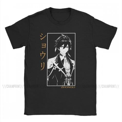 Zhongli Genshin Impact Mens T Shirt Anime Game Leisure Tee Shirt Short Sleeve Crew Neck T-Shirt Cotton Adult Clothing