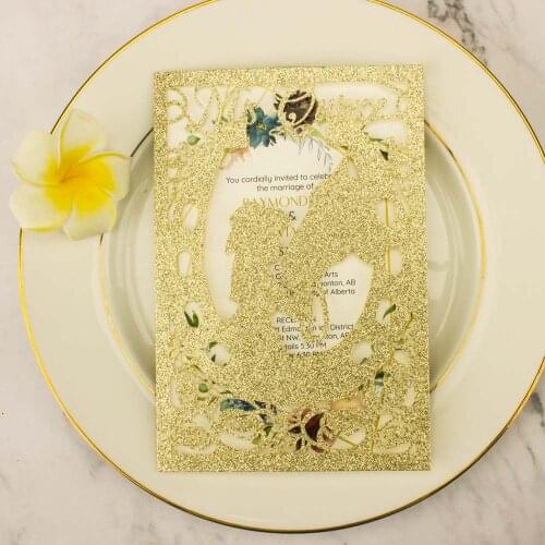 1pcs sample hollow Horse Gate card Laser Cut wedding invitation cards Wholesale greeting pocket invite for Birthday party cover