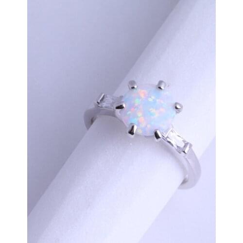 Love Monologue Classic Silver Color Round White Fire Opal Ring Fast Shipping J0556