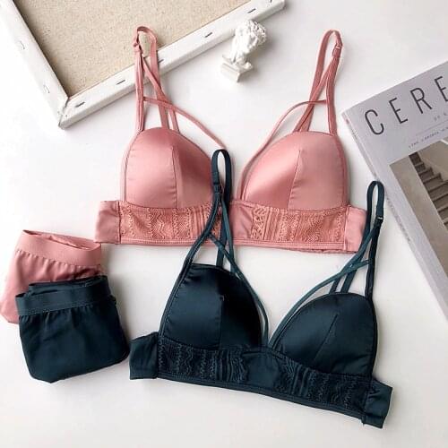 Wriufred Sexy Satin Triangle Cups Lingerie Sets Seamless Comfort Bra Set Tie-style Design Underwear Plus Size Thin Women Bras