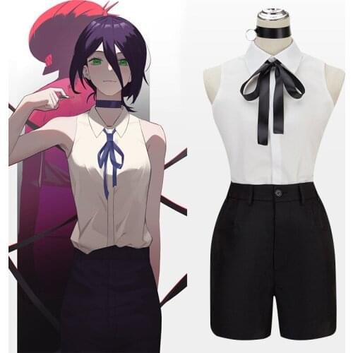 Anime Chainsaw Man Reze Makima Cosplay Costume Summer Women Sexy Sleeveless Vest Shorts Necklace Bow-Tie Wig Halloween Costume