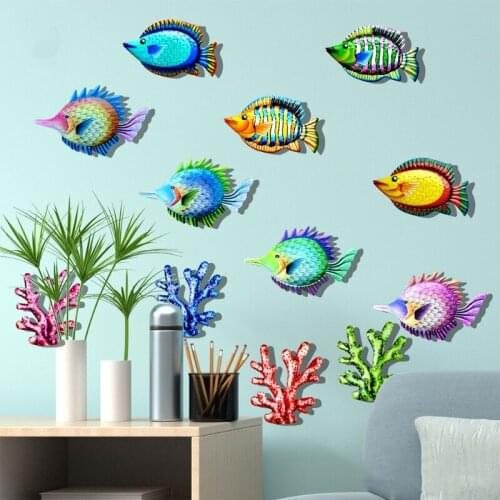 Colorful Metal Coral Wall Art Decoration Wrought Iron Sea Plants Sculpture Statues Garden Hanging Ornament Balcony Decor