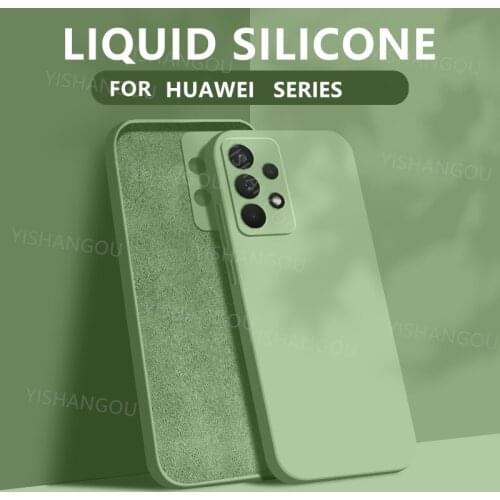 Square Liquid Silicone Case For Huawei P50 Pro P40 P30 P20 Lite Mate 40 20 Pro Nova 5T Y9 Prime 2019 Soft TPU Cute Color Cover