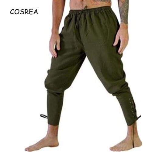 Summer Mens Casual Pants Four Colors Trousers Medieval Pirate Ship Quick-Drying Pants Hiking Lace-up Crotch Halloween Costumes