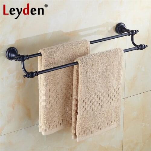 Leyden Matte Black Solid Brass Double Towel Bar Classical Towel Rack Wall Mounted Towel Bar Holders Bathroom Hardware