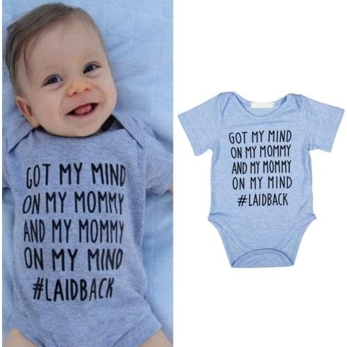 2020 Fashion Baby Clothing Baby Boys Girl Letter Blue Tops Romper Jumpsuit Playsuit Clothes AGC0940