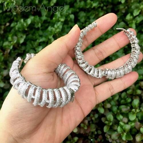 ModemAngel Luxury Wedding Flower Earrings Full Mirco Pave Cubic Zircon Dubai Wedding Copper Jewelry