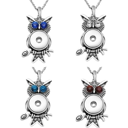 Fashion elegant Lucky Owl pendant snap necklace 60cm chain fit 18mm snap buttons snap jewelry wholesale XL0181