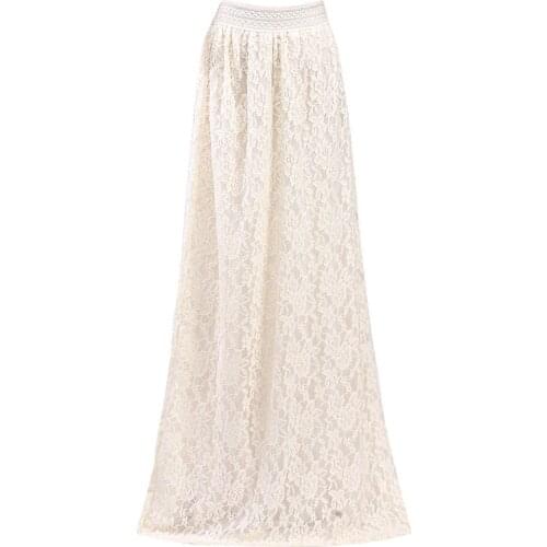 Fashion Women Girl Double Layer Lace Flower Pleated Maxi Skirt High Elastic Waist Long Maxi Skirts Elegant Womens Long Skirts