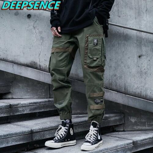 Mens Fashion Casual Cargo Pants Hip Hop Moto Style Pockets Drawstring Loose Fit Streetwear Elastic Foot Mouth Pants Men