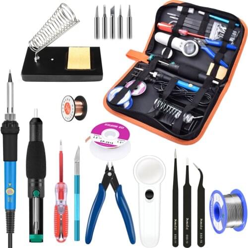 60W Soldering iron kit 220V adjustable temperature electric soldering iron set with Desoldering Pump soldering tips welding tool