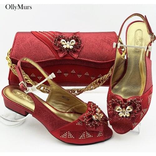 Latest Design Square Heels Shoes And Matching Bag Set Italian Crystal Woman Pumps Shoes And Bag Set For Party Size 38-43