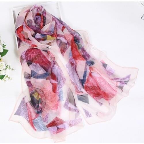 New Ms. Thin section Scarf Wholesale Scarf Simulation Silk Wild Scarf Decorative Sun Geometric Leaves Scarf