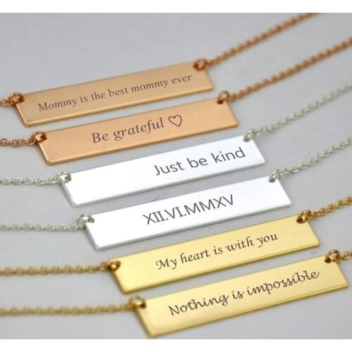 Bar Necklace Engraved Jewelry Stainless Steel Personalized Name Necklace Nameplate Custom Made with Any Name Women Gift