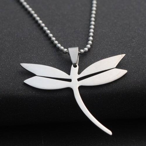 Stainless Steel Dragonfly Necklace Simple Minimalist Insect Animal Flying Bird Pendant Chain Necklaces for Women Men