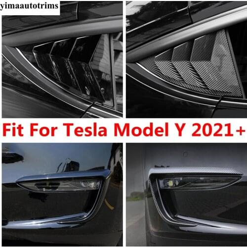 For Tesla Model Y 2021 Car Side Vent Window Louver Shutter Front Fog Light Eyebrow Corner Cover Trim Carbon Fiber Accessories