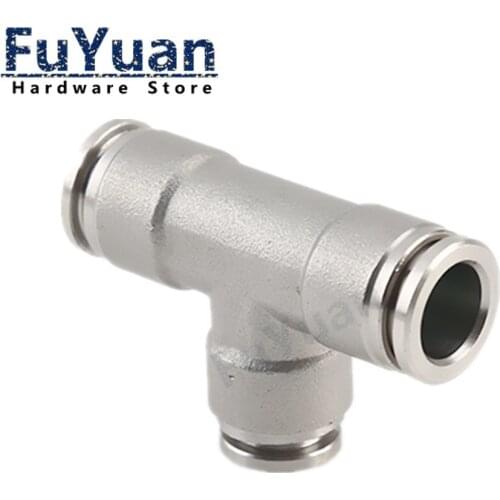 304 Stainless Steel Pneumatic Fittings 4/6/8/10/12/14/16mm Tee 3 Way Spliter Push In Quick Connector Release Air joint