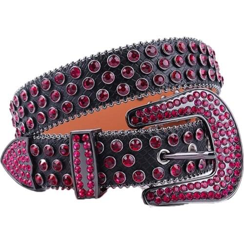 Black Pink Genuine Leather Rhinestones Belt Western Cowboy Crystal Studded Belt Luxury Design Bling Diamond Belts For Woman Man