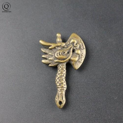 Retro Copper Tibet Multiplier Dragon Head Axe Car Keychain Vintage Brass Metal Key Chain Women Trinket Car Bag Key Jewelry Gift