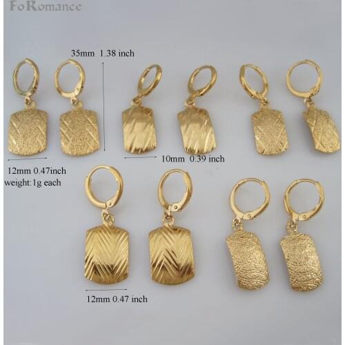 ORDER 10$ SHIP WITH TRACKING - YELLOW GOLD OVERLAY GP DANGLE 1.38" FIVE STYLES SCRUB CARVED WITH TWO WIDTH SIZE DANGLER EARRING