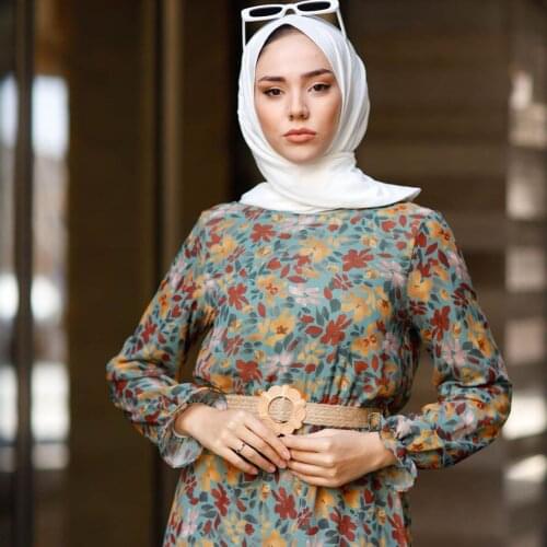 Leaf Patterned Chiffon Dress Turkey Muslim Fashion Hijab Islam Clothing Dubai Istanbulstyles Istanbul 2021