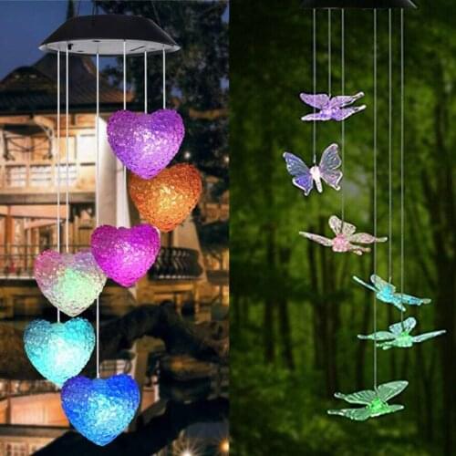 Outdoor Decor Solar Powered Wind Chimes Changing Hanging Garden Yard LED Light